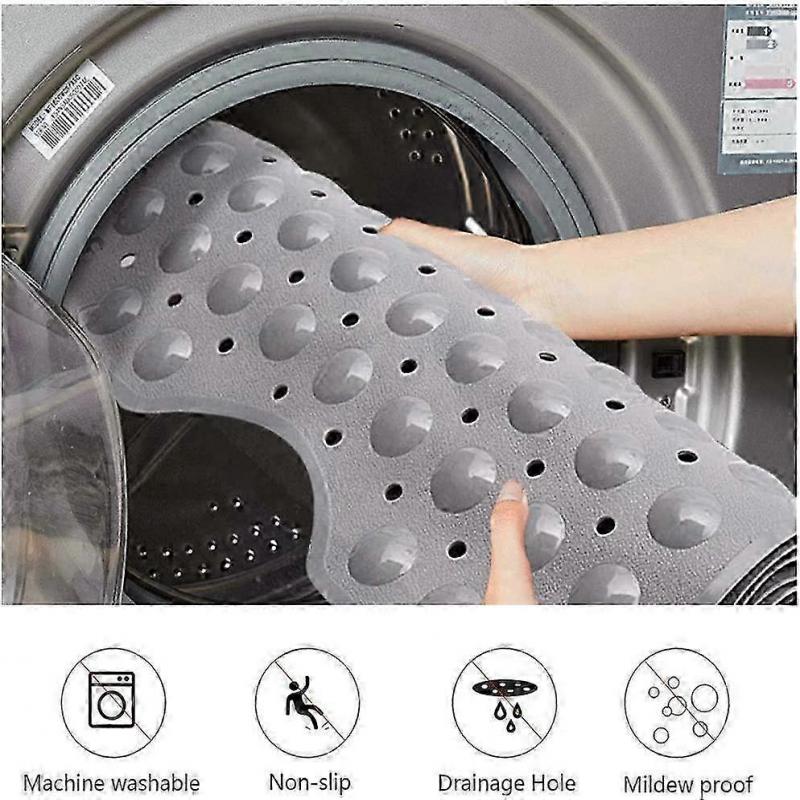 Non-Slip Bath Mat,100 X 40cm,Extra Long Machine Washable,with Suction Cup PVC Material(Grey)