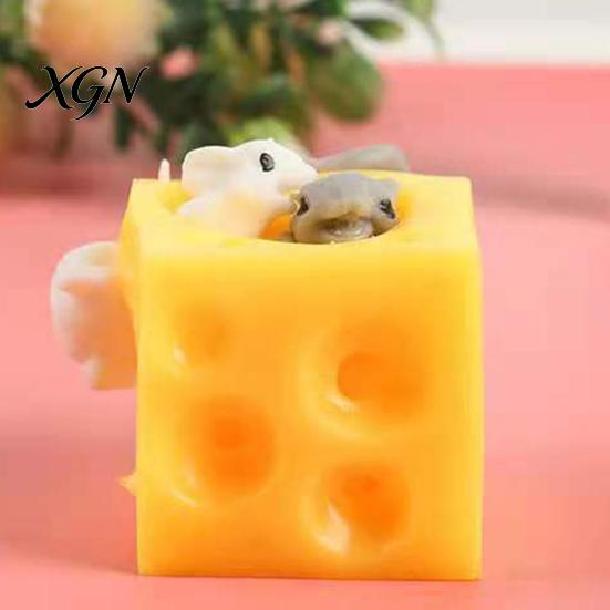 Sensory Fingertip Toy Cheese Squeeze Cube Block, Fidget Toys Stress Ball for Relief Adults & Teens
