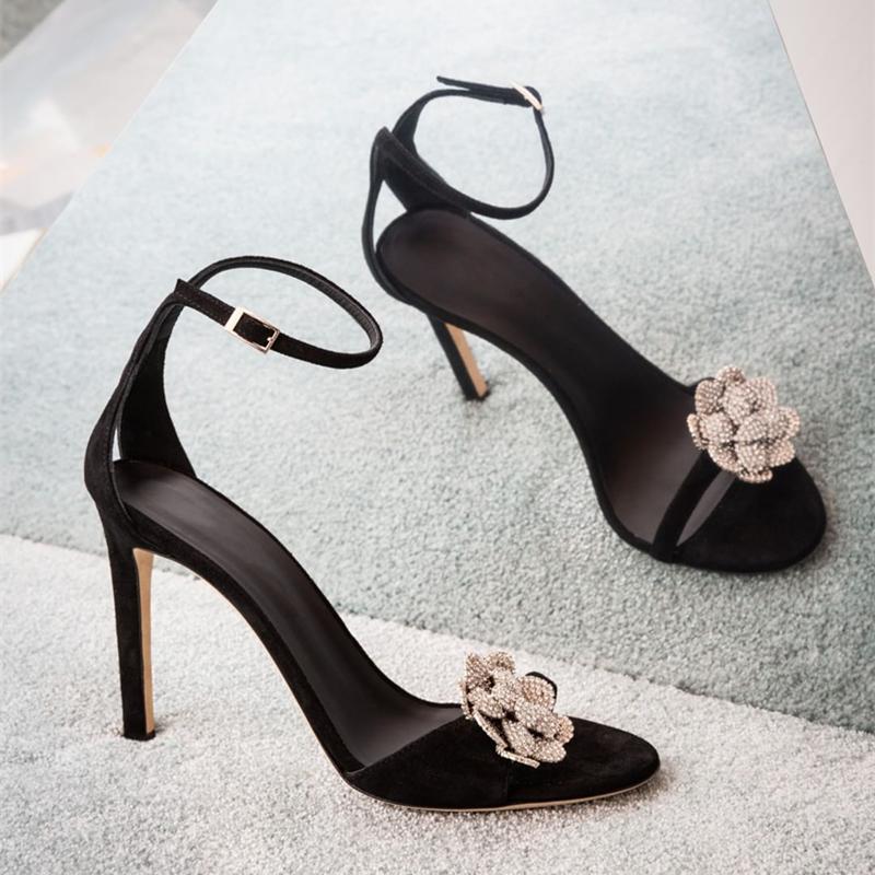 Fashion 2025 Sexy Rhinestone Camellia High Heels, Thin Strap High Heels, Fairy Style Sandals For Women