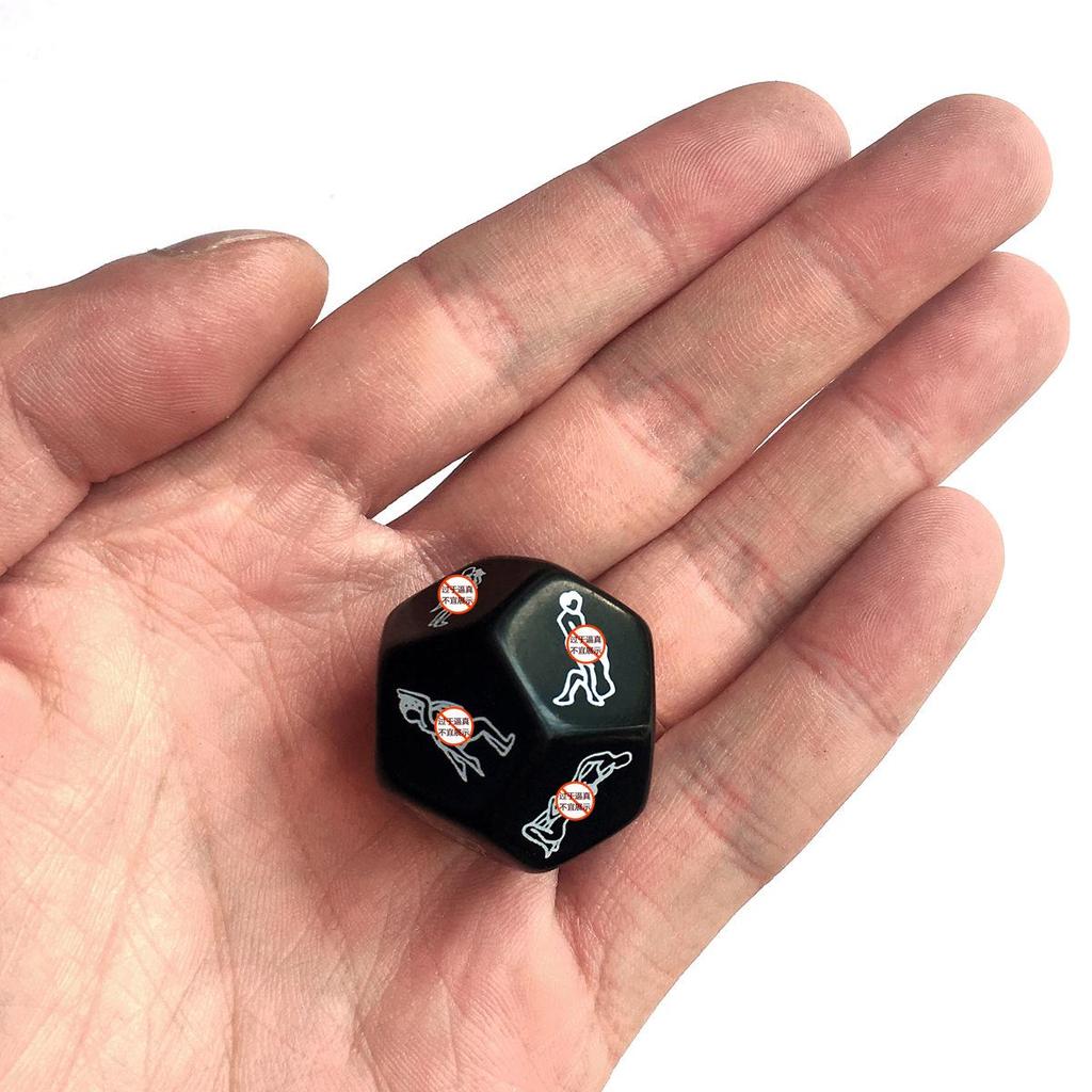 Black 25mm Twelve-Sided Androgynous Love Position Dice - Adult Foreplay Fun Sex Toy.