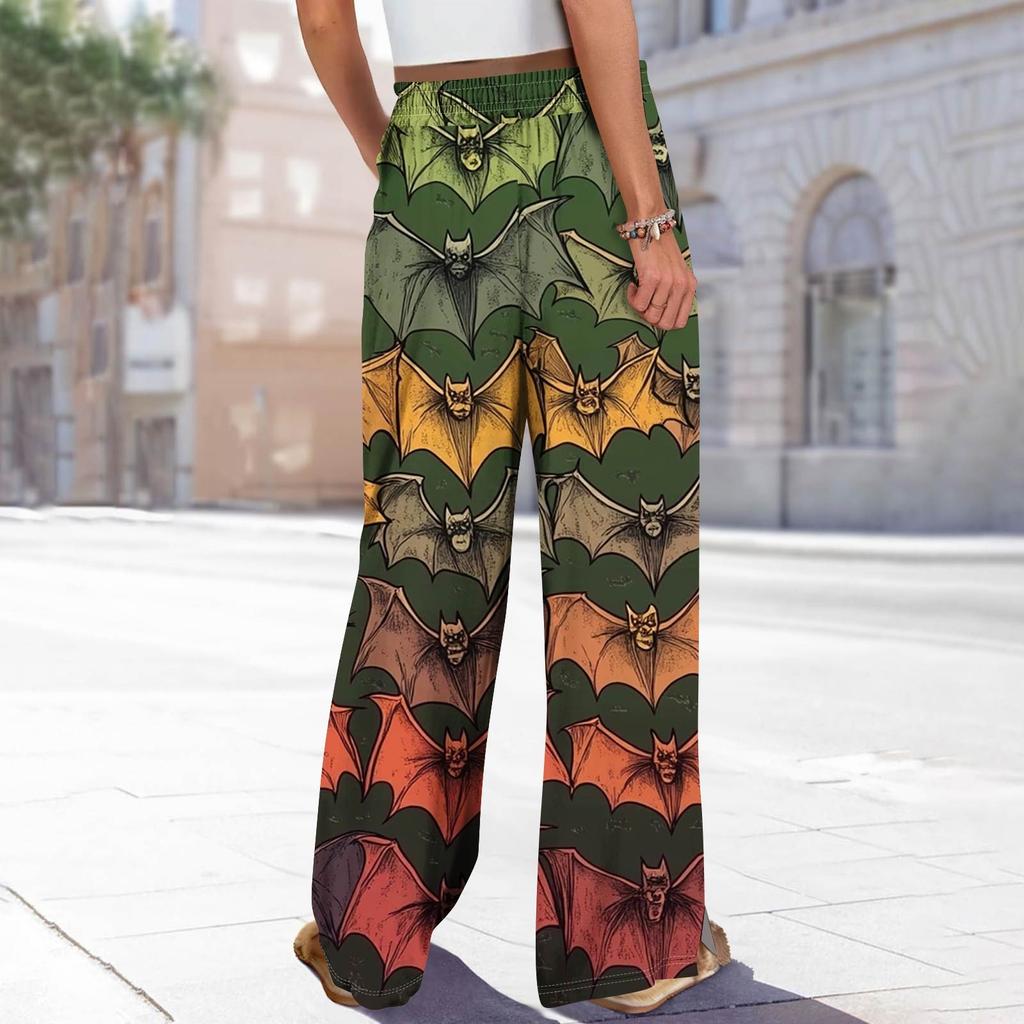 Women's Printed Wide Leg Pants With Pockets High Waist Drawstring Loose Casual Pants