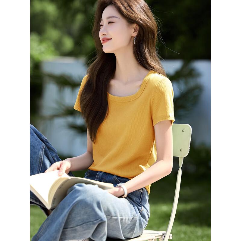Mohan Yimei Waffle Weave Square Neck Short-Sleeve Top S