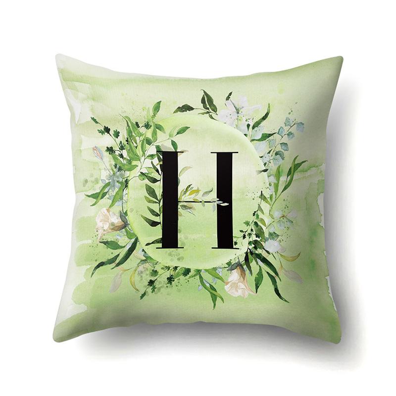 Polyester Pillowcase Car Decoration Small Fresh Green Leaves 26 English Letter Printing Pillow Cushion Cover