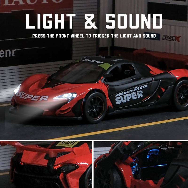 1/31 Mclaren P1 GTR Alloy Car Model Light & Sound Effect Diecast Car Toys for Boys Birthday Gift Toys Car Collection