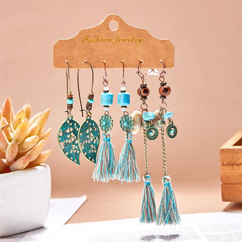 Bohemian Style Tassel & Wing Feather Earrings Set - Ethnic Retro Design