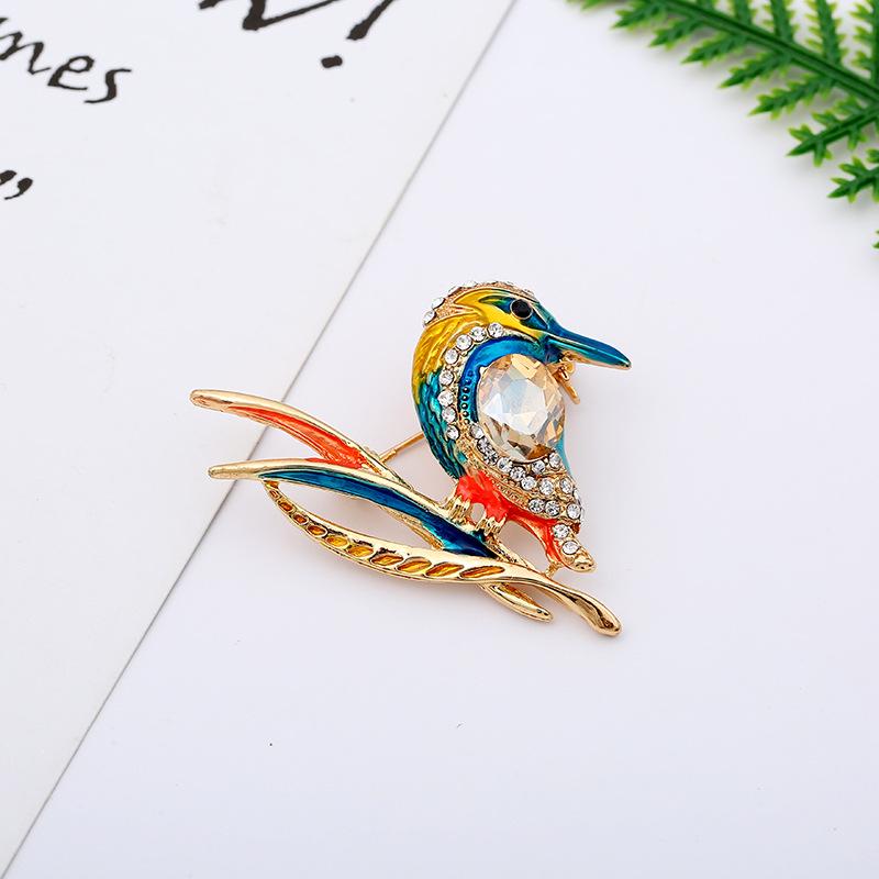 Broche animal incrustée de perles – Bijou de corsage en alliage style dessin animé en forme de goutte d'huile pour femme