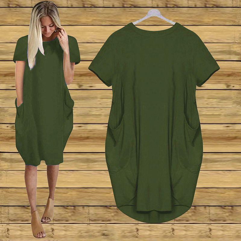 

Women s Dress Short Sleeve Long Style Women s Pure Color Dress Short Sleeve and Long Pattern Army green XL(XL)