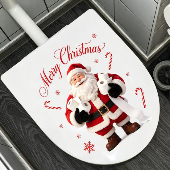 Christmas Gift for Friends Funny Santa Hug Paper Toilet Sticker, Peel And Stick Winter Scene Decoration Bathroom Decal, Humorous Holiday