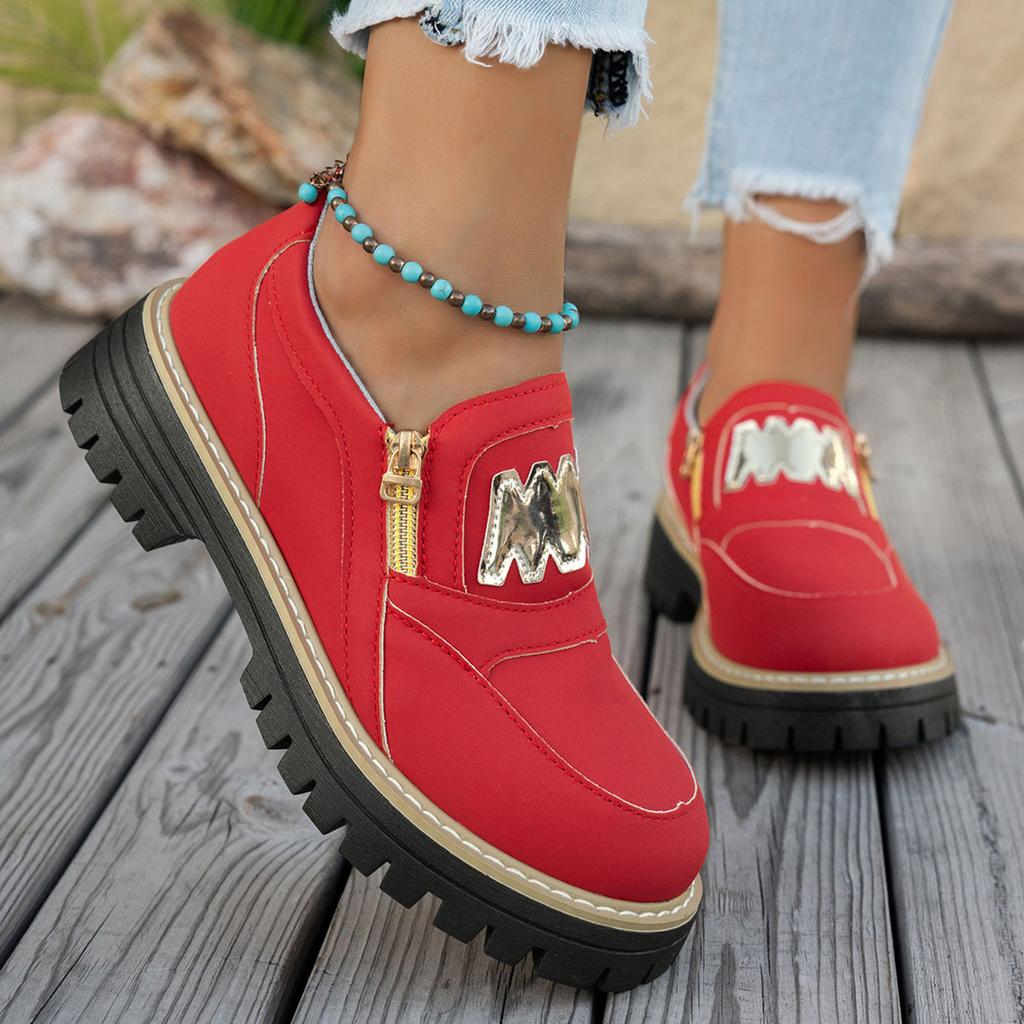 Thick Soled Leather Loafers For Women Fashionable And Casual Zippered Slip British Casual Sandals for Women Casual Summer Wedge