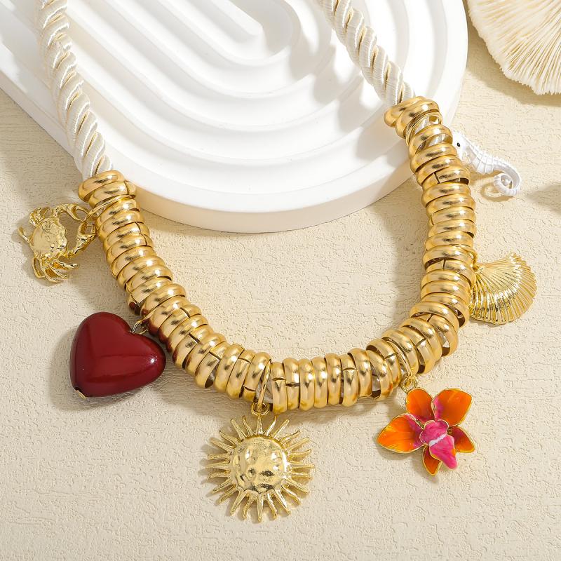 Vintage Handmade Charm Cord Necklace For Women Golden Ocean Animal Pendant Rope Chain Jewelry Summer  Wearing Gift