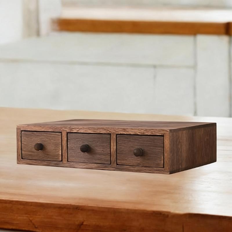 Natural Wood Desk Organizers With Spacious Compartments For Stationery And Cosmetics