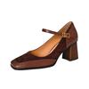Autumn New Coarse Heel Single Shoes Women's Square Head Shallow Mouth One Line Buckle High Heel Low Top Shoes
