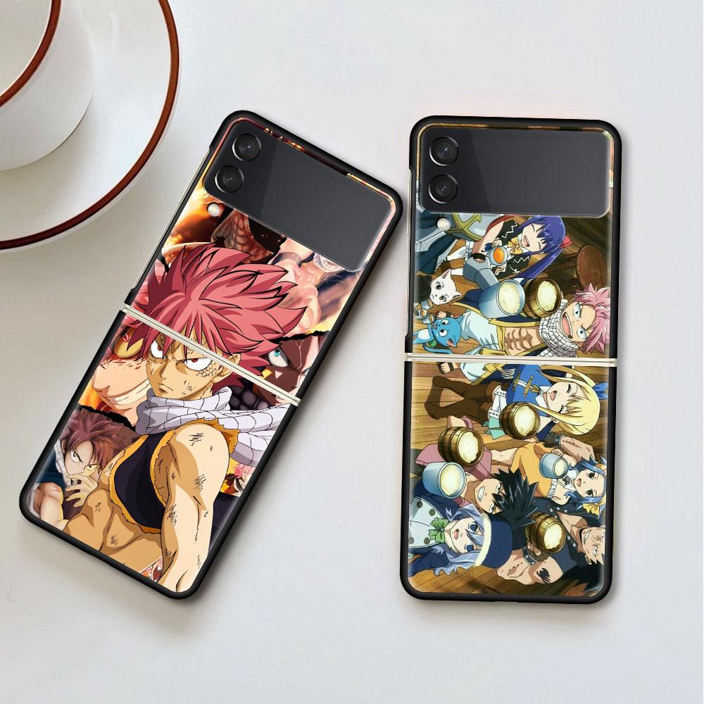 Luxus tok Samsung Galaxy Z Flip 4 3 5G-hez, fekete PC kemény telefontok, divatos hátlap, ZFlip Funda, FAIRY TAIL, anime, kagylózsák