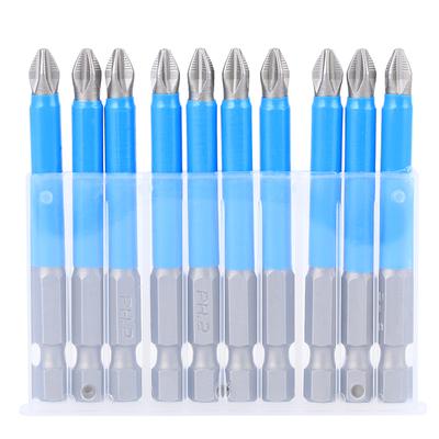 10Pcs Electric Screwdriver Bit Set Anti Slip S2 Steel Cross Magnetic Drill Bits PH2 X 70mm