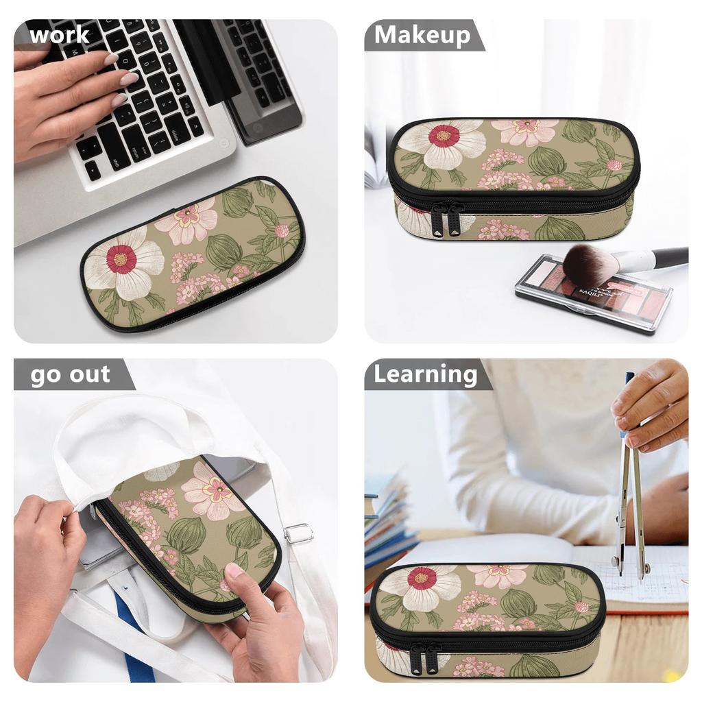 Pen Case Wear Resistant Polyester High Capacity Zipper Closure with Mesh Pocket Removable Divider and Pen Slots for Classroom Use