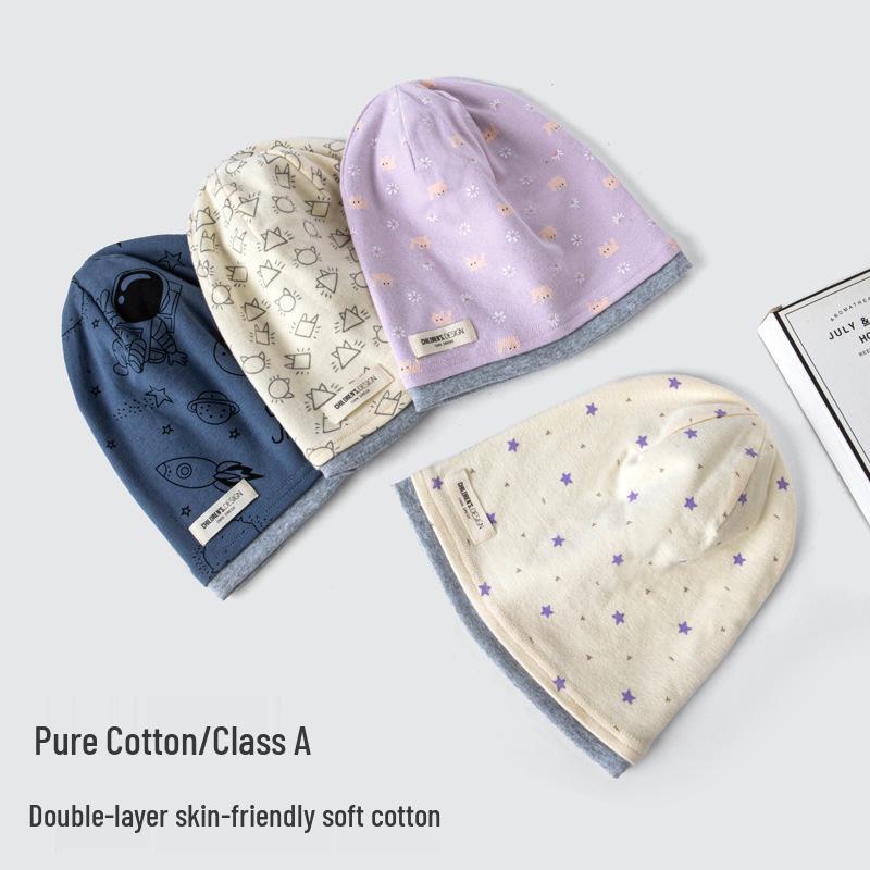 Dwuwarstwowa bawełniana luźna czapka dla dzieci - Ciepła wiatroszczelna czapka jesienno-zimowa dla dzieci w wieku 2-9 lat