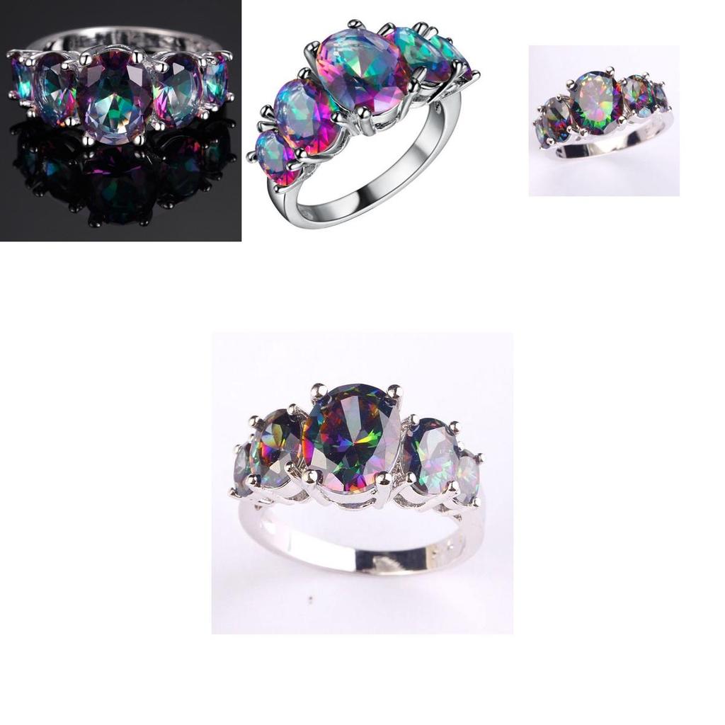 Fashion Vintage Floral Rainbow Crystal Ring For Women Lovers Elegant Jewelry Accessory