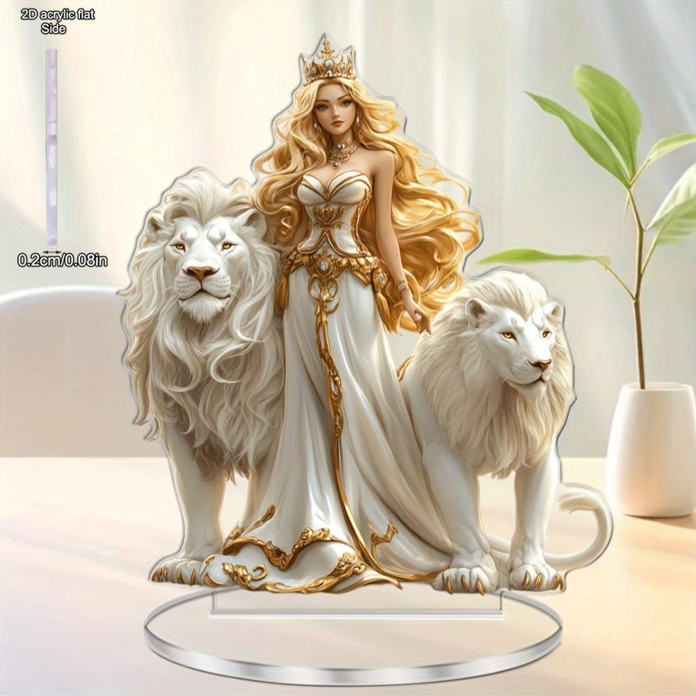 Statue décorative angélique et de lion inspirante en acrylique, adaptée à la décoration de la maison et de la cuisine, un ornement de bureau polyvalent, le choix parfait pour Holi