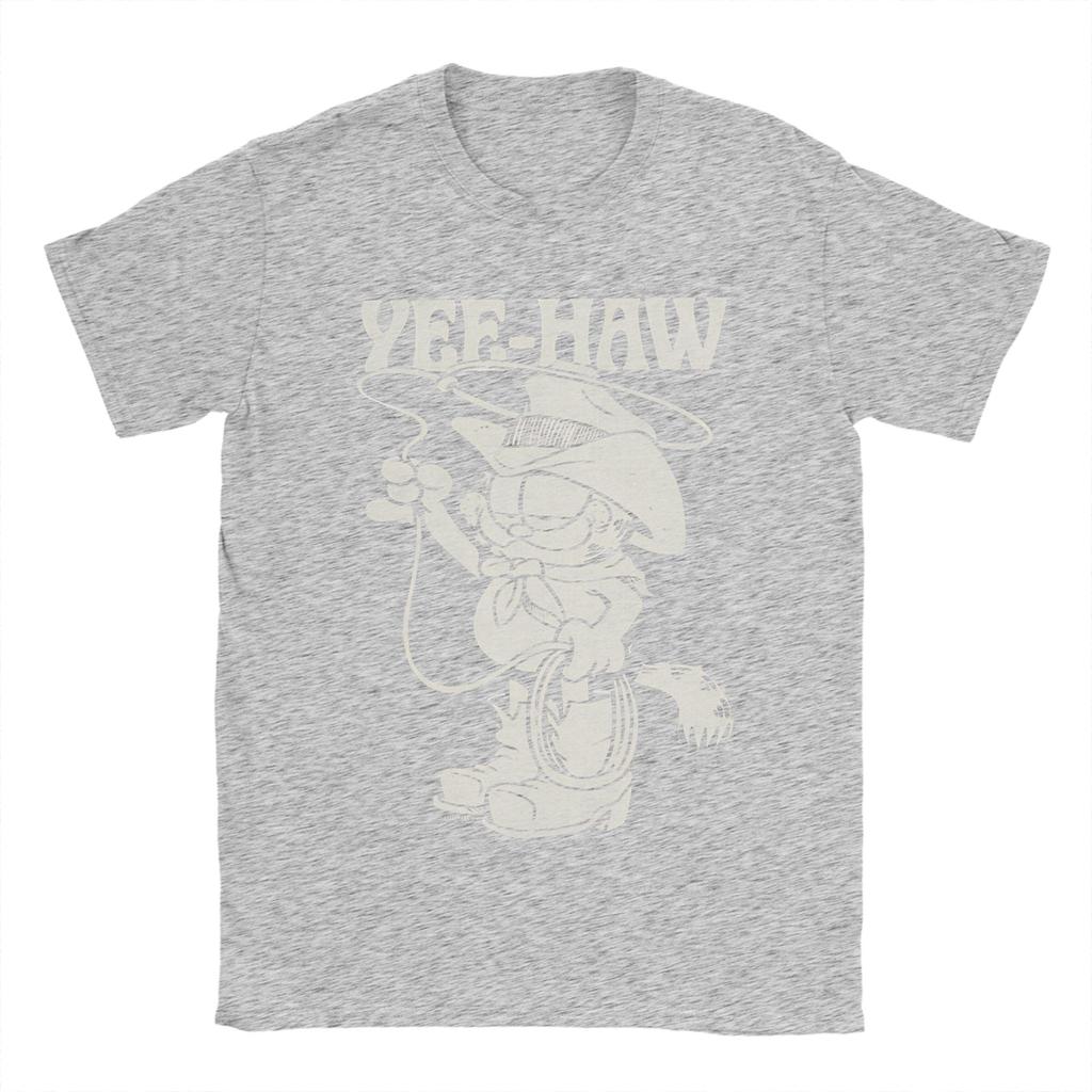 Garfields Cowboy Yee-Haw Vintage Retro Big Chest T-Shirts Cotton Tee Shirt Crewneck Short Sleeve T Shirts Plus Size Clothing