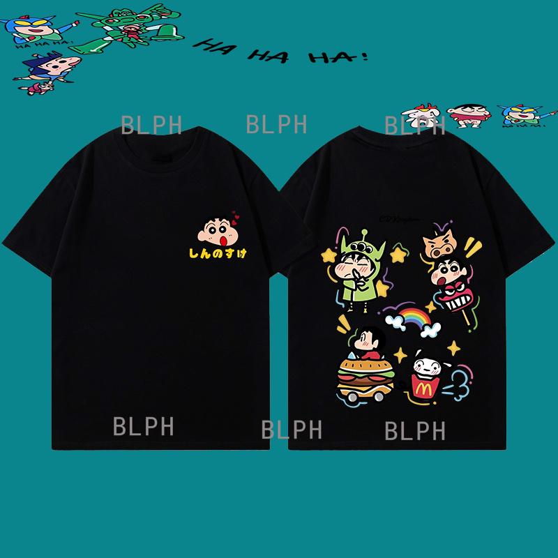 Hand-painted Style Crayon Shin-chan Parent-child Short-sleeved T-shirt Unique Niche Parent-child Style Round Neck Casual T-shirt
