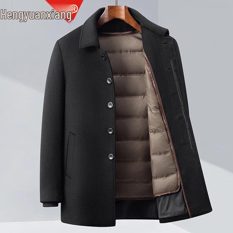 Hengyuanxiang Men's Detachable Down Liner Wool Suit Set - 2025 Fall/Winter Casual Thickened Jacket for Middle-Aged Men