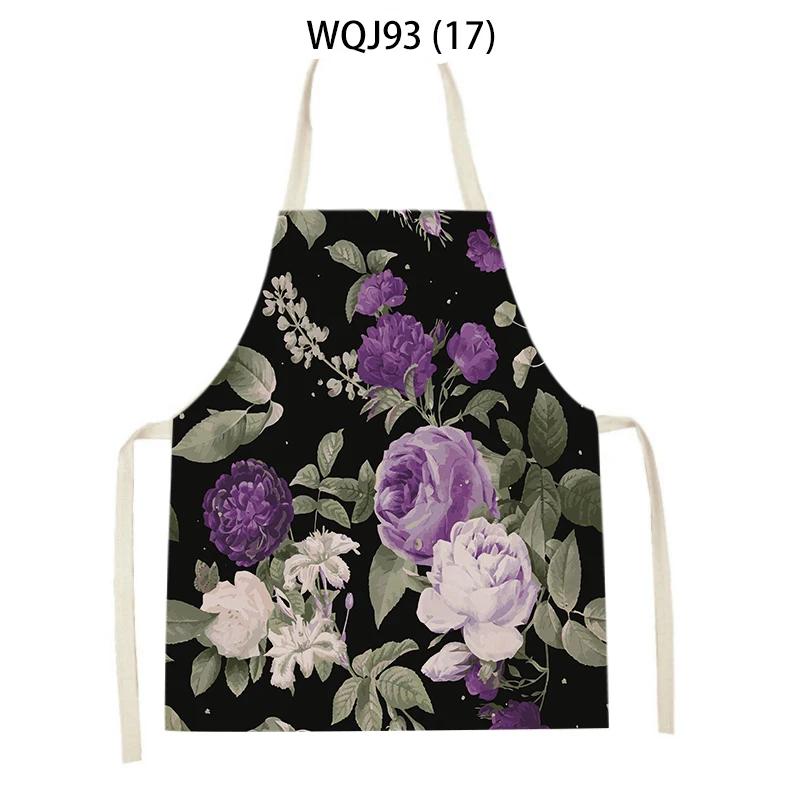 Women Men Plant Flower Leaves Pattern Cleaning Kitchen Aprons Home Cooking Baking Accessories Linen Waist Bibs Home Decor