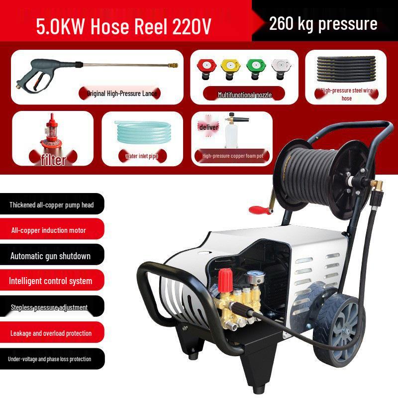 High-Power 220V/380V Commercial Car Wash Machine with Hose Reel for Shop or Farm