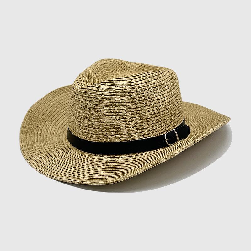 Summer Sun Protection Breathable Panama Hat Straw Hat European and American Fashion Belt Accessories Western Cowboy Hat Men's Sun Protection Hat