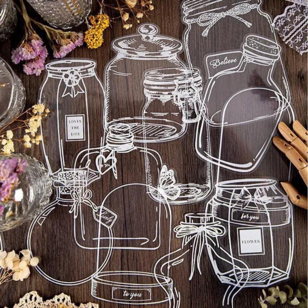 Transparent Glassware Bottle Shape/Flowers Stickers Decorative Decals Paper Scrapbooking Embellishment Supplies Bookmark  DIY Art Craft