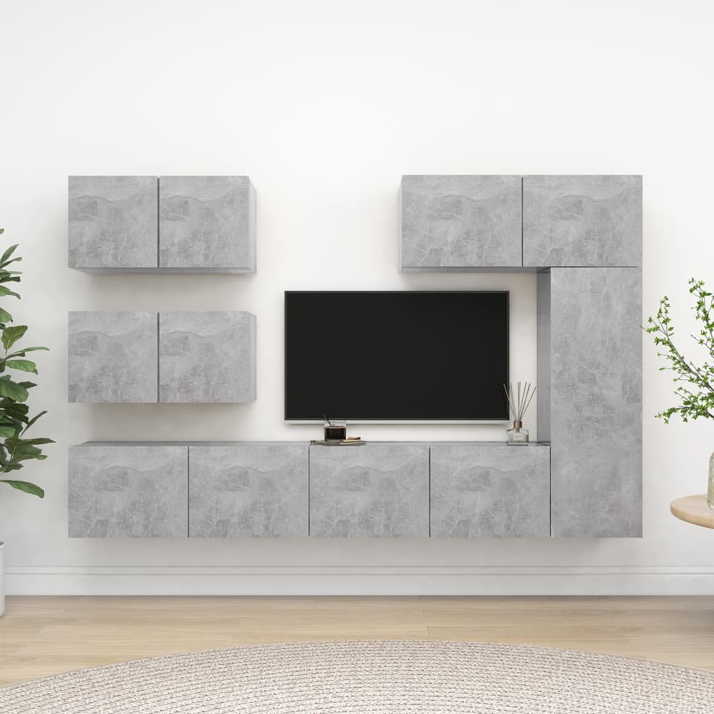 Vidaxl 6-Cz. TV Cabinet Set, Concrete Grey, Wood-Based Material