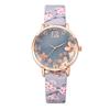 Orologio al quarzo da donna con cinturino in pelle analogico con quadrante rotondo floreale creativo