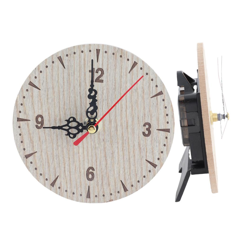 Vintage Round Wood Table Desk Wall Analog Clock for Living Room Bedroom Office (12cm)
