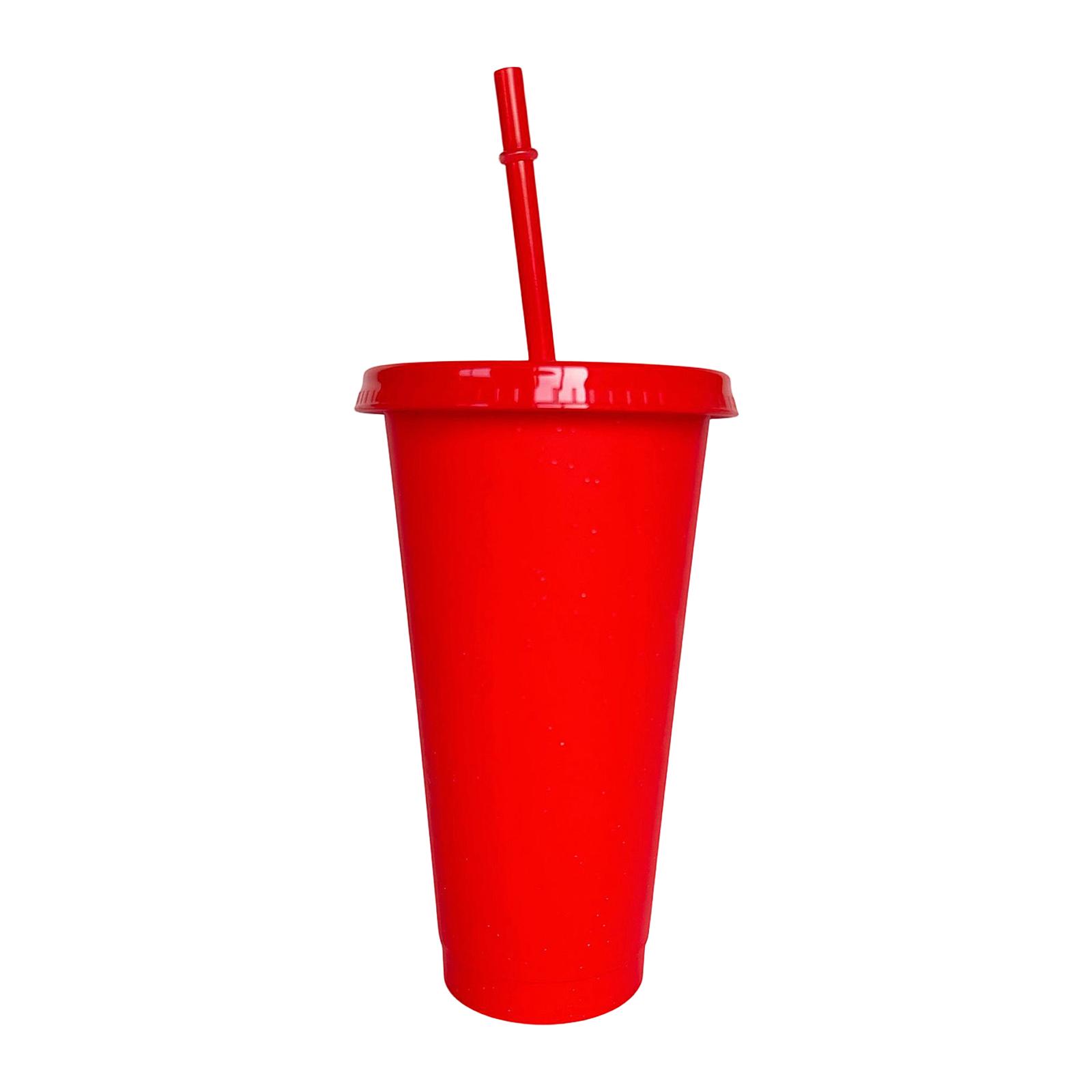 

Large Capacity 710ml Plastic Straw Cup Colorful Glitter Cup PP Material Single Layer Milk Tea Cold Drink Cup One Size красный