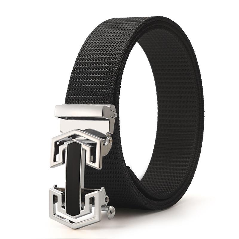 Belt Men'S Automatic Button Head Canvas Belt Medium Green Business Casual Simple Jeans Belt