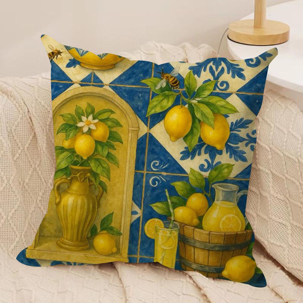 Summer Lemon Pattern Cushion Cover Soft Plush Throw Pillow Cover DoubleSided Decorative Cushion Case Sofa Bedroom Home Decor