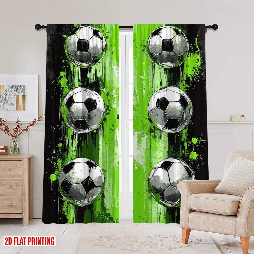2D Flachdruck 2 Stück Vorhänge Fußball Vielseitig Langlebig Polyester Ohne Strom Familienfeier Nutzung für Schlafzimmer und Wohnzimmer