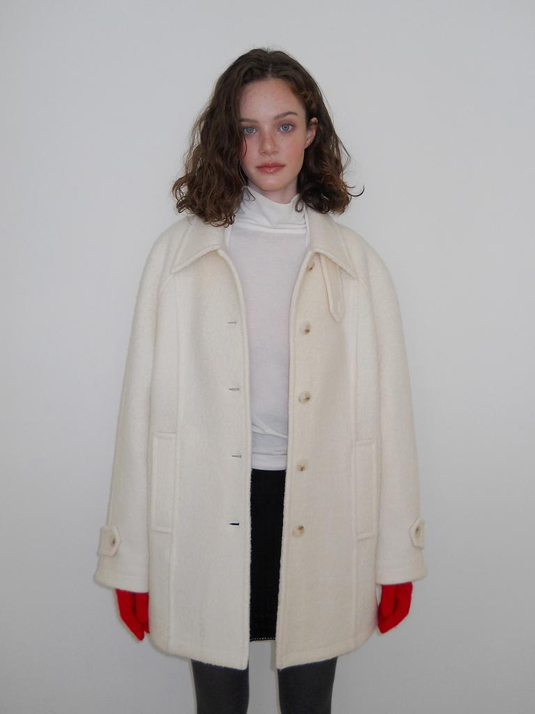 Etmon Boucle Stitch Half Coat, Ivory