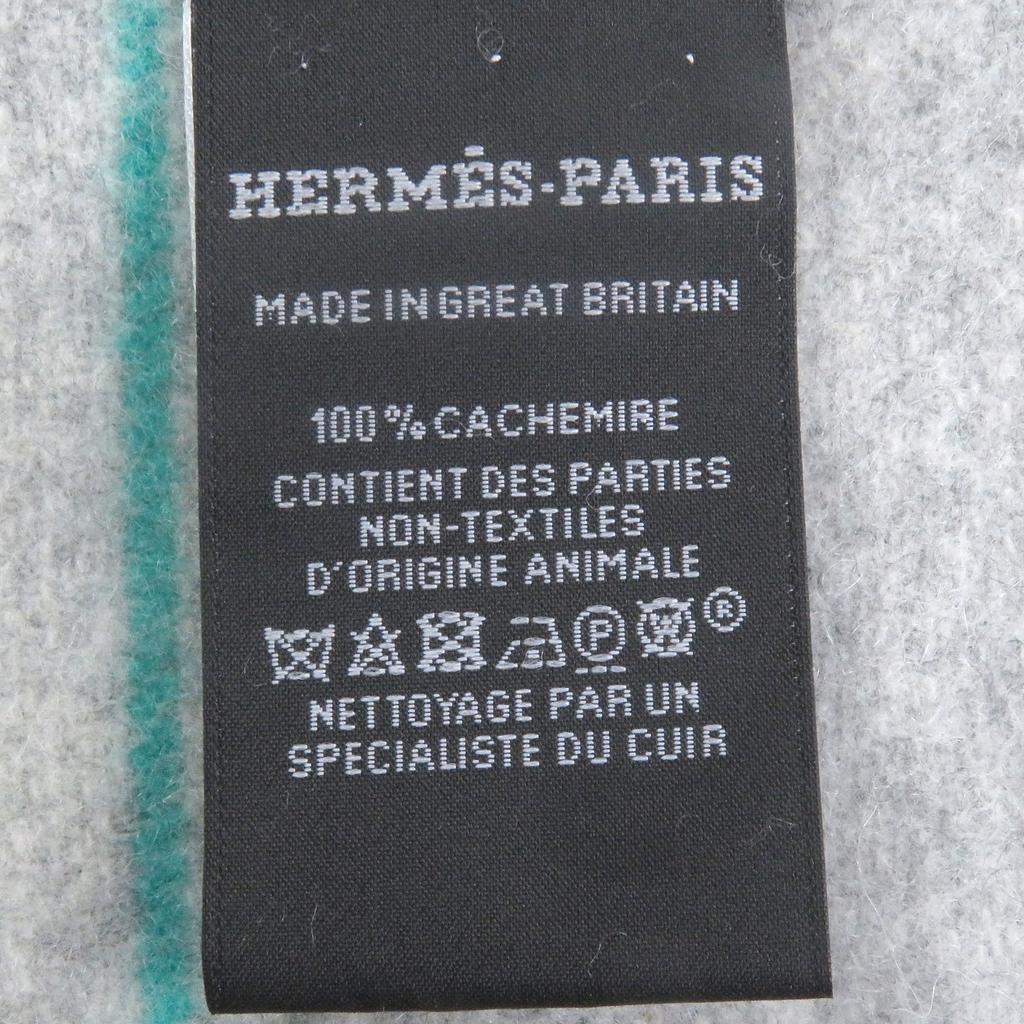 Ausgezeichneter HERMES Schal Neo-Rocabale Bordüre Fransen Hellgrau Kaschmir Herren Gebraucht