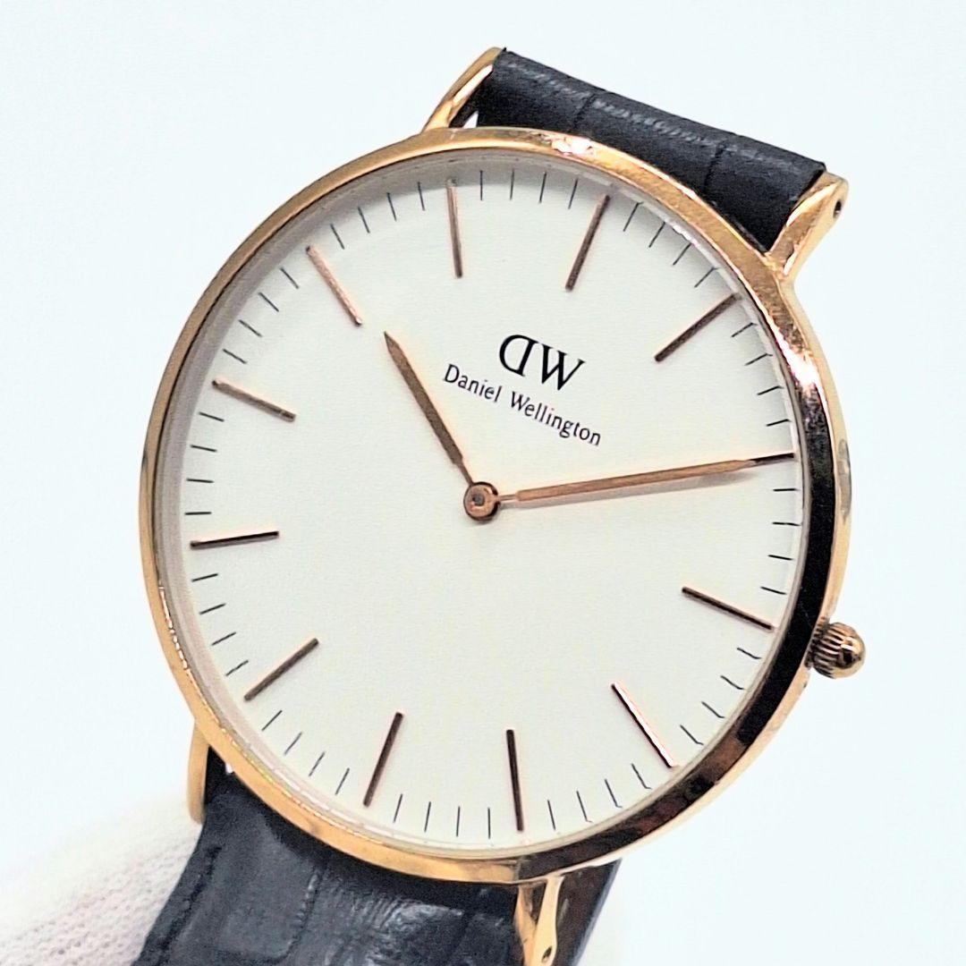 Used DW Daniel Wellington Watch Working Item Black Leather Good Condition
