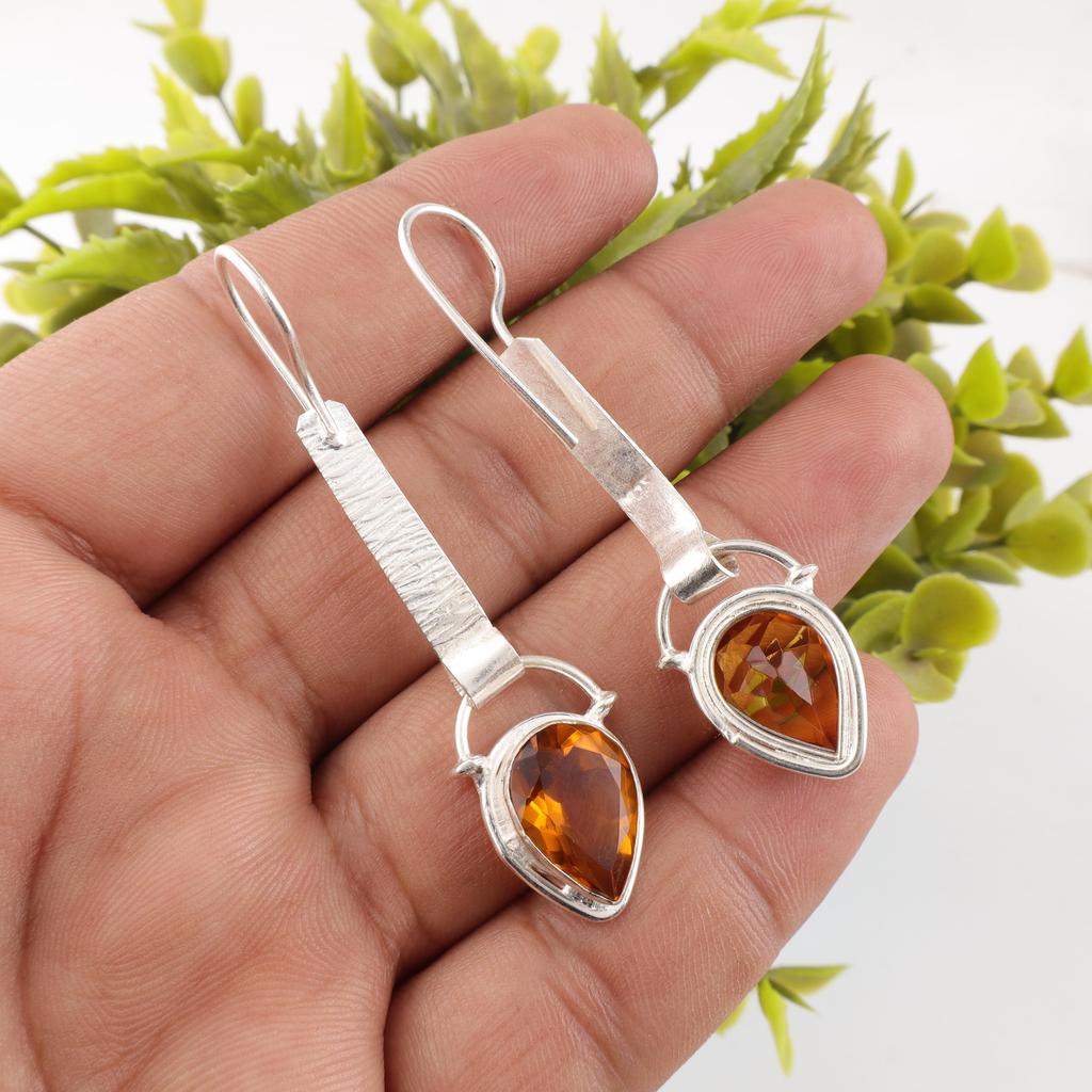 Citrin Ohrringe Edelsteinschmuck, 925 Sterling Silber Ohrringe, Handgefertigter Schmuck Geburtsstein Ohrringe, Geschenk für ihn