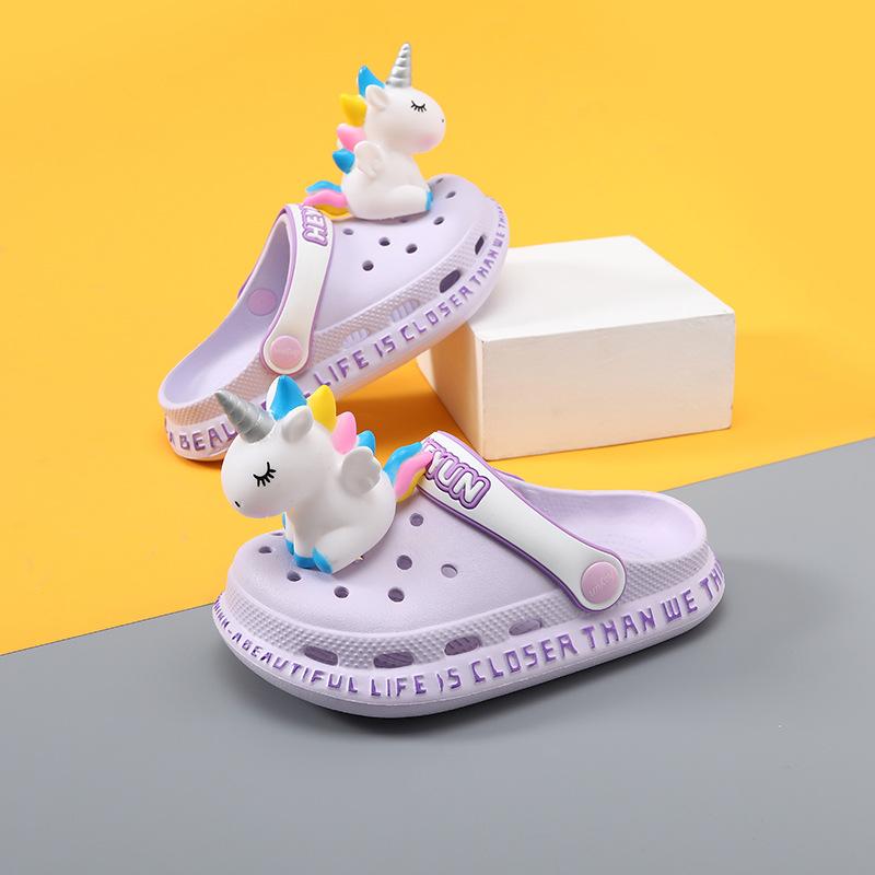 Delightful Unicorn Kids Hole Shoes For Girls Comfortable Summer Beach Slippers