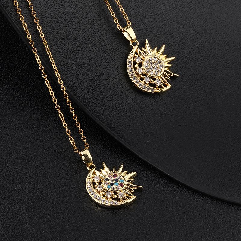 Neuer ethnischer Stil Mikropflaster Zirkon Solar Geometrisches Halskettenanhänger Schlüsselbein Kette Eingelegt