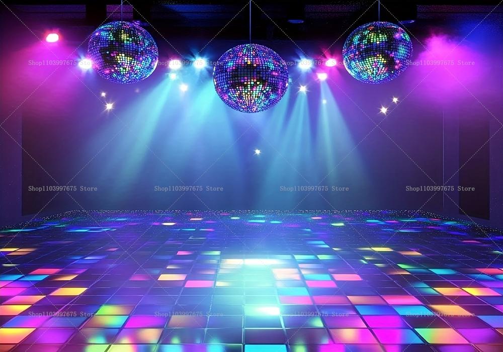 Backdrop for 70s, 80s and 90s Disco Dance Party, Retro Club, Neon Ball, Stage Banner, Background Props for Ph5258