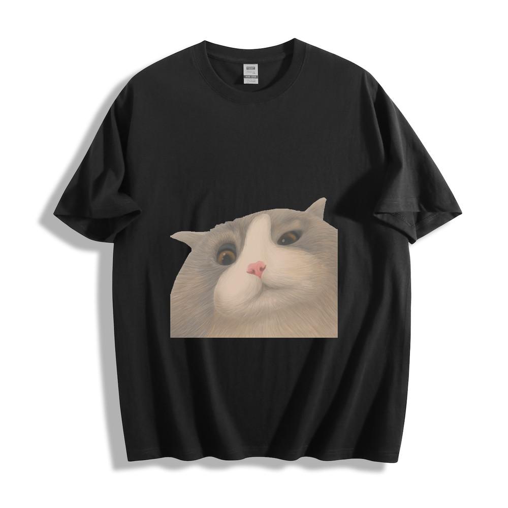 Realistic Cute Cat Face Graphic T-Shirt