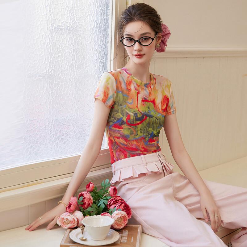 Bailuyu Women's Printed Slim Fit Short Sleeve T-Shirt