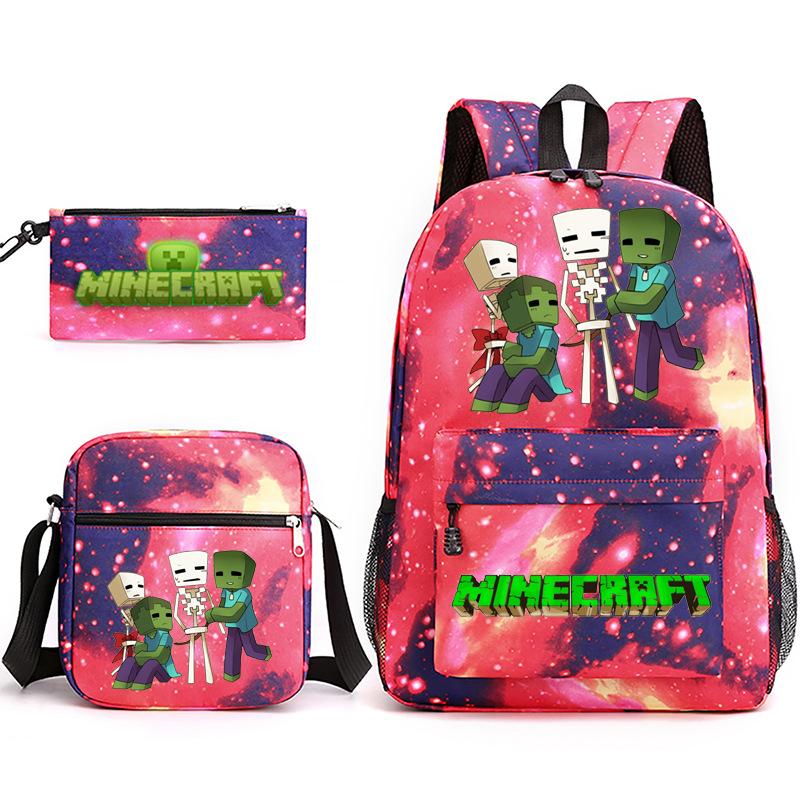 2022 Cross-border Starry Sky School Bag Three-piece Casual Fashion My World Game School Travel Bag