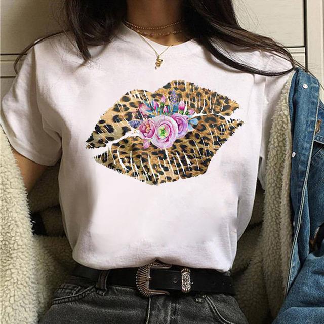 Fruit And Lips Print T Shirt New Fashion Women T Shirt Harajuku Tops Female Graphic Tee Ladies Cute Tee Shirt White Woman T-Shi