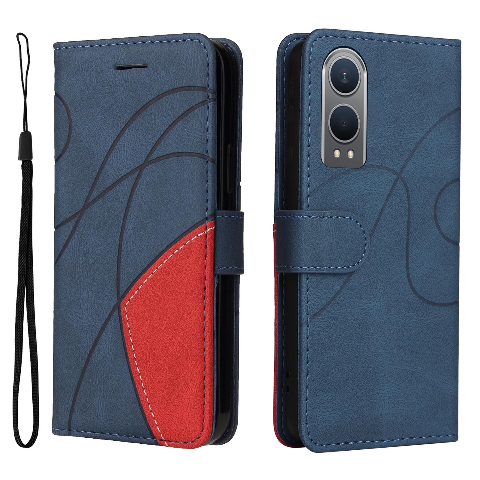 

For Oppo K12x 5G (China)/OnePlus Nord CE4 Lite 5G Leather Phone Case Stand Wallet with Bi-colour Splicing Design Blue