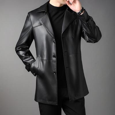 Giacca in pelle di velluto di media e lunga taglia Uomo Autunno e inverno Nuova tendenza moda versione coreana Monopetto Colletto completo Giacca in pelle di mezza età