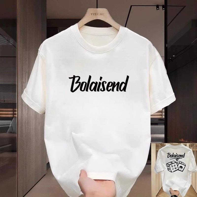 Summer Round Neck Letter "Bolaisend" and Dice Graphics Printed Top Fashionable Casual Pure Cotton Short Sleeved Men's T-shirts